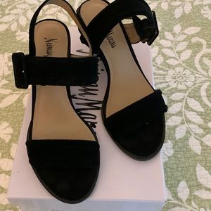 Suede black heel sandals